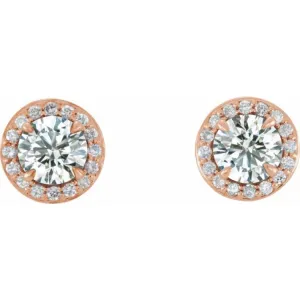 14K Rose 5 mm Natural White Sapphire & 1/8 CTW Natural Diamond Earrings