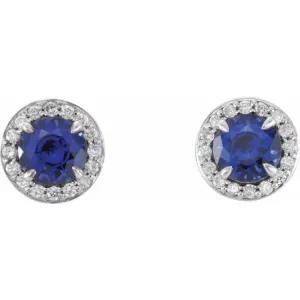 14K White 3.5 mm Lab-Grown Blue Sapphire & 1/8 CTW Natural Diamond Earrings