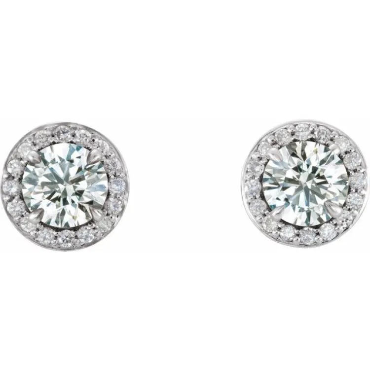 14K White 4.5 mm Natural White Sapphire & 1/6 CTW Natural Diamond Earrings