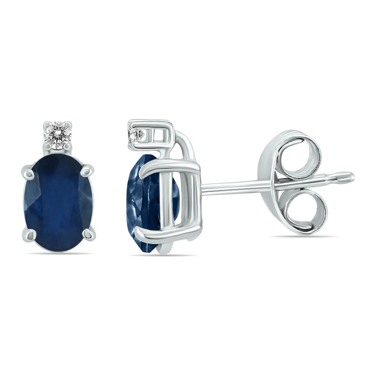 14K White Gold 6X4Mm Oval Sapphire And Diamond Earrings