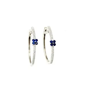 14K White Gold Diamond & Sapphire Hoop Earrings