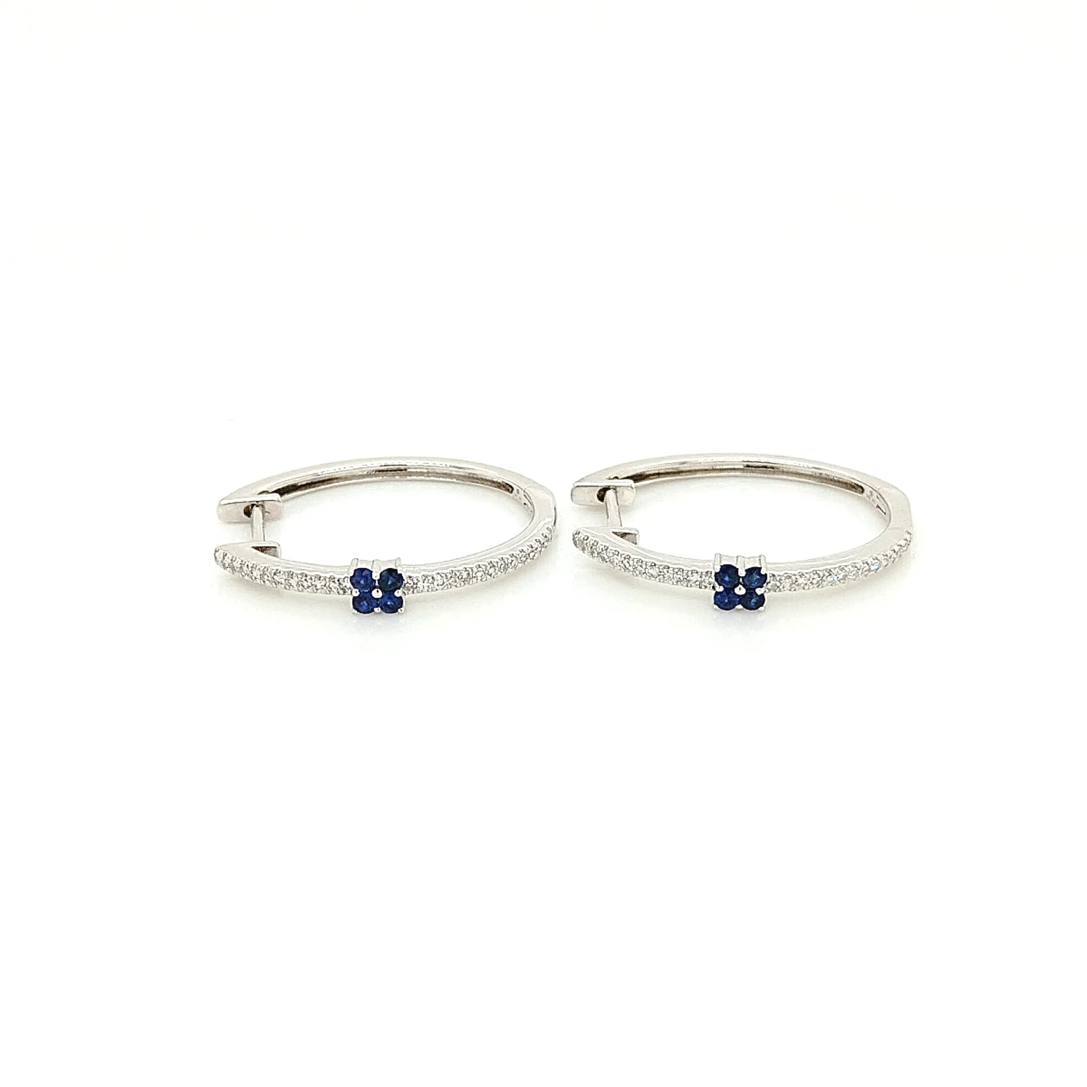 14K White Gold Diamond & Sapphire Hoop Earrings