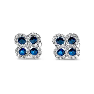 14k White Gold Diamond Sapphire Flower Earrings