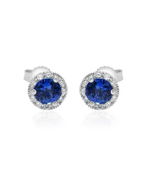 14K White Gold Sapphire and Diamond Halo Stud Earrings