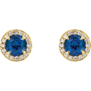 14K Yellow 4.5 mm Lab-Grown Blue Sapphire & 1/6 CTW Natural Diamond Earrings