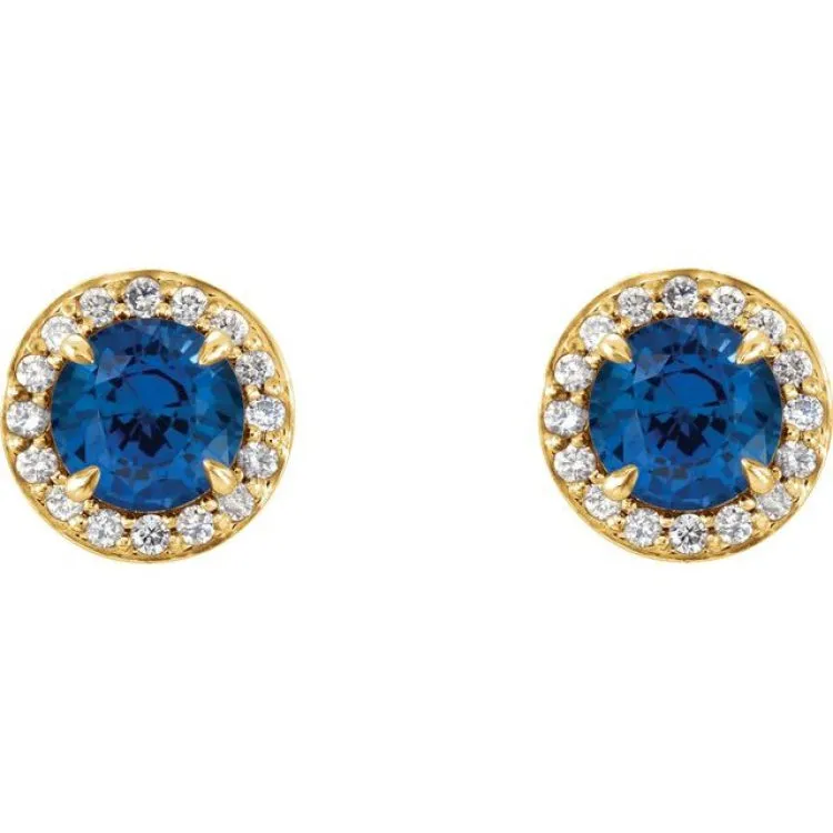 14K Yellow 5 mm Lab-Grown Blue Sapphire & 1/8 CTW Natural Diamond Earrings