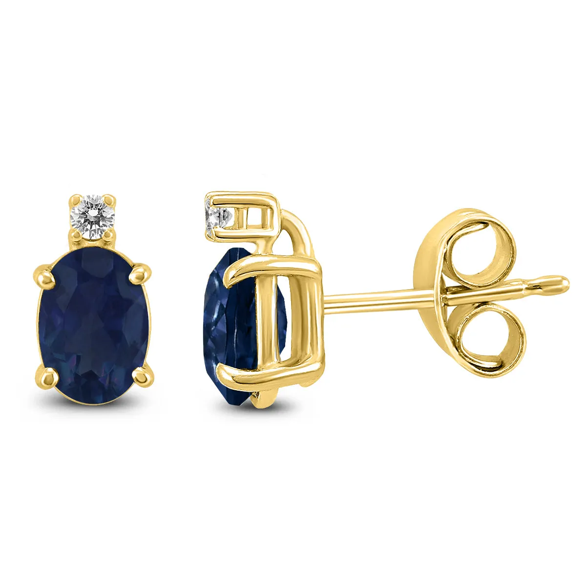 14K Yellow Gold 5X3Mm Oval Sapphire And Diamond Earrings