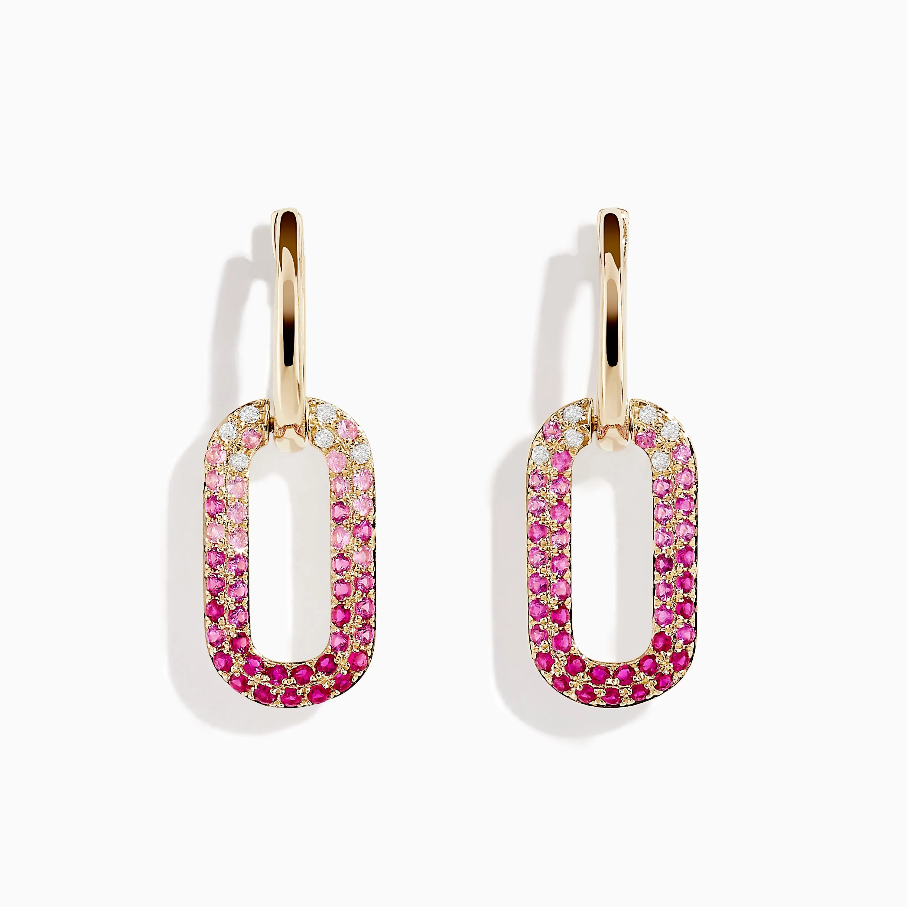 14K Yellow Gold Pink Sapphire and Diamond Earrings