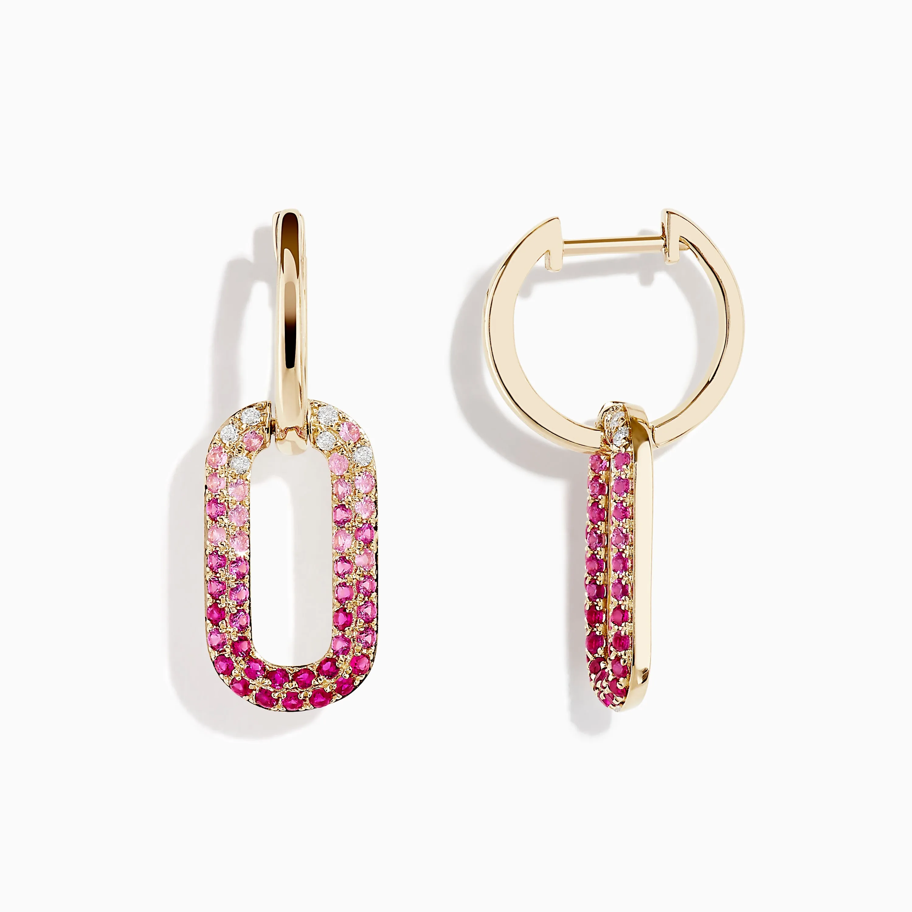 14K Yellow Gold Pink Sapphire and Diamond Earrings