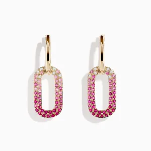 14K Yellow Gold Pink Sapphire and Diamond Earrings