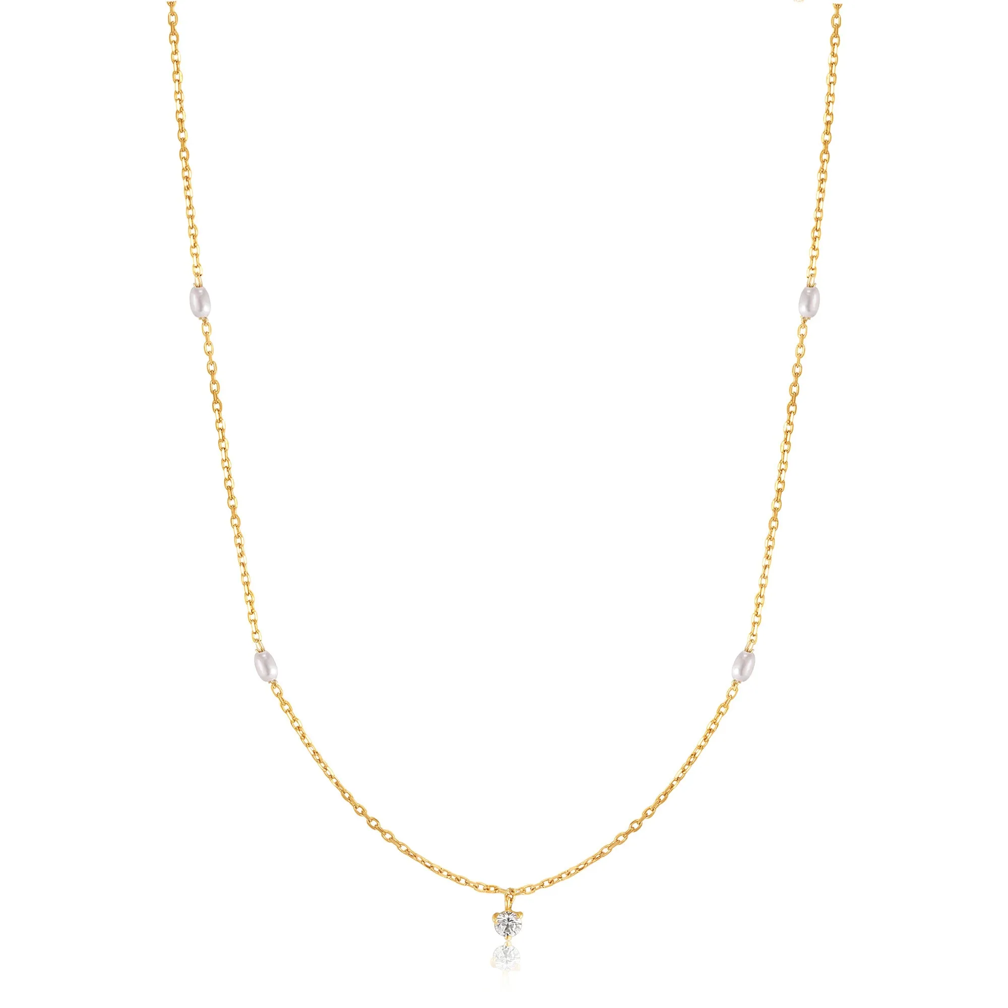 14kt Gold Pearl and White Sapphire Necklace