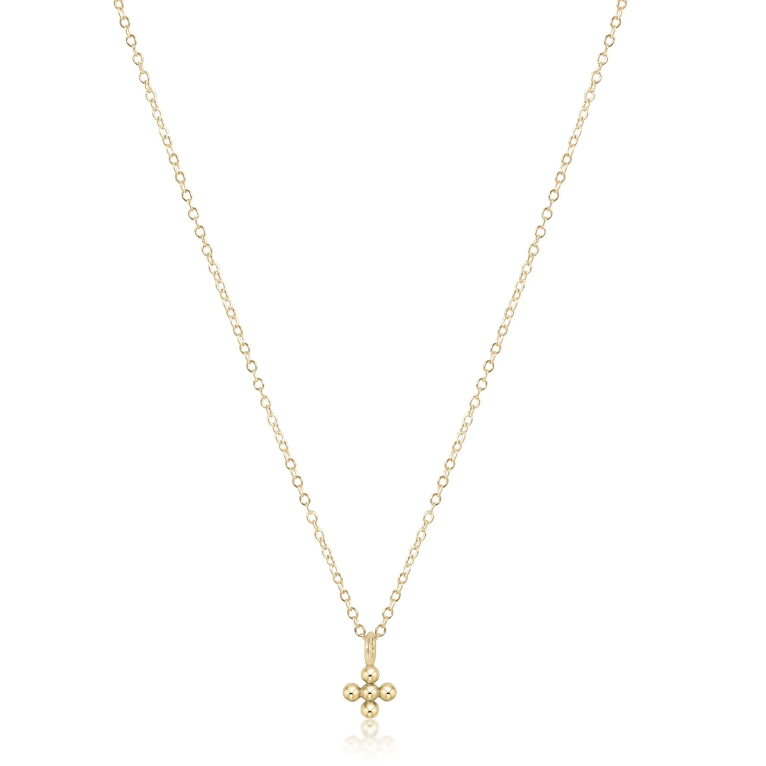 16" Necklace Gold Classic Beaded Signature Cross Small Gold Charm