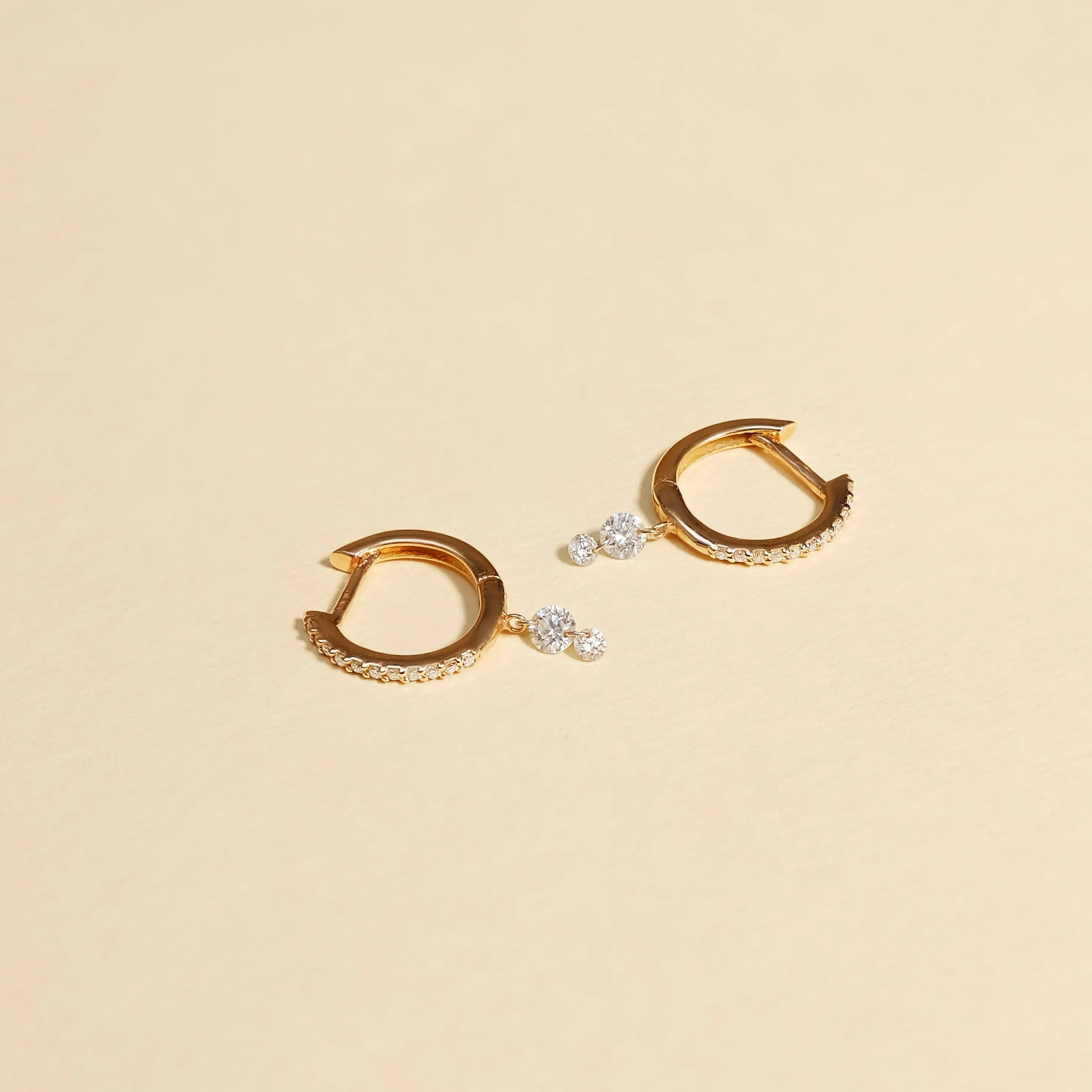 18K Gold Drilled Double Diamond Huggie Hoops Earrings