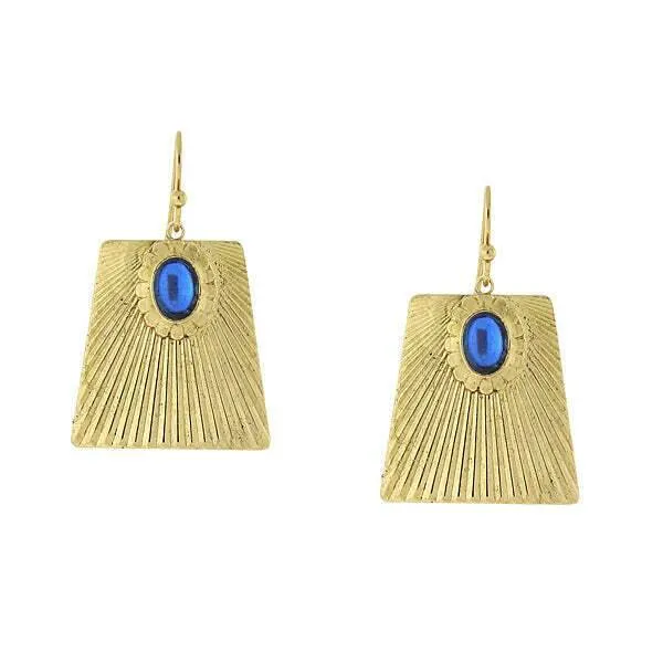 1928 Jewelry Blue Oval Bead Corrugated Rectangle Drop Earrings