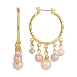 1928 Jewelry Rosabella Multicolor Faux Pearl Hoop Earrings