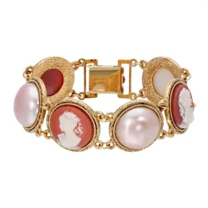 1928 Jewelry Rosabella Raspberry Peach Faux Pearl Round Carnelian Ivory Cameo Clasp Bracelet