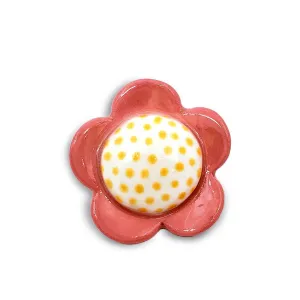 (20% Off) Ceramic Pin - Flower Pink with Yellow Dots by Jennifer Fujimoto