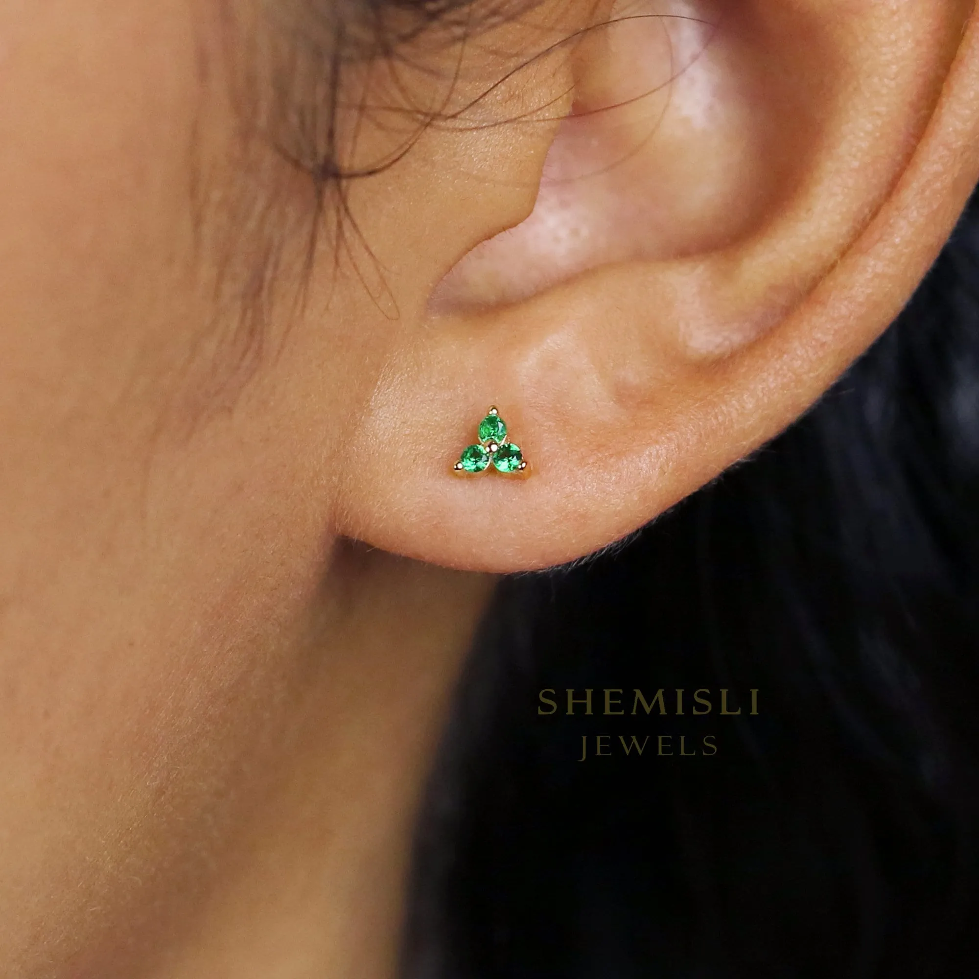 3 Leaf Clover Studs, CZ Flower Earrings, Unisex, Gold, Silver SHEMISLI SS039, SS151, SS152, SS244, SS245, SS184