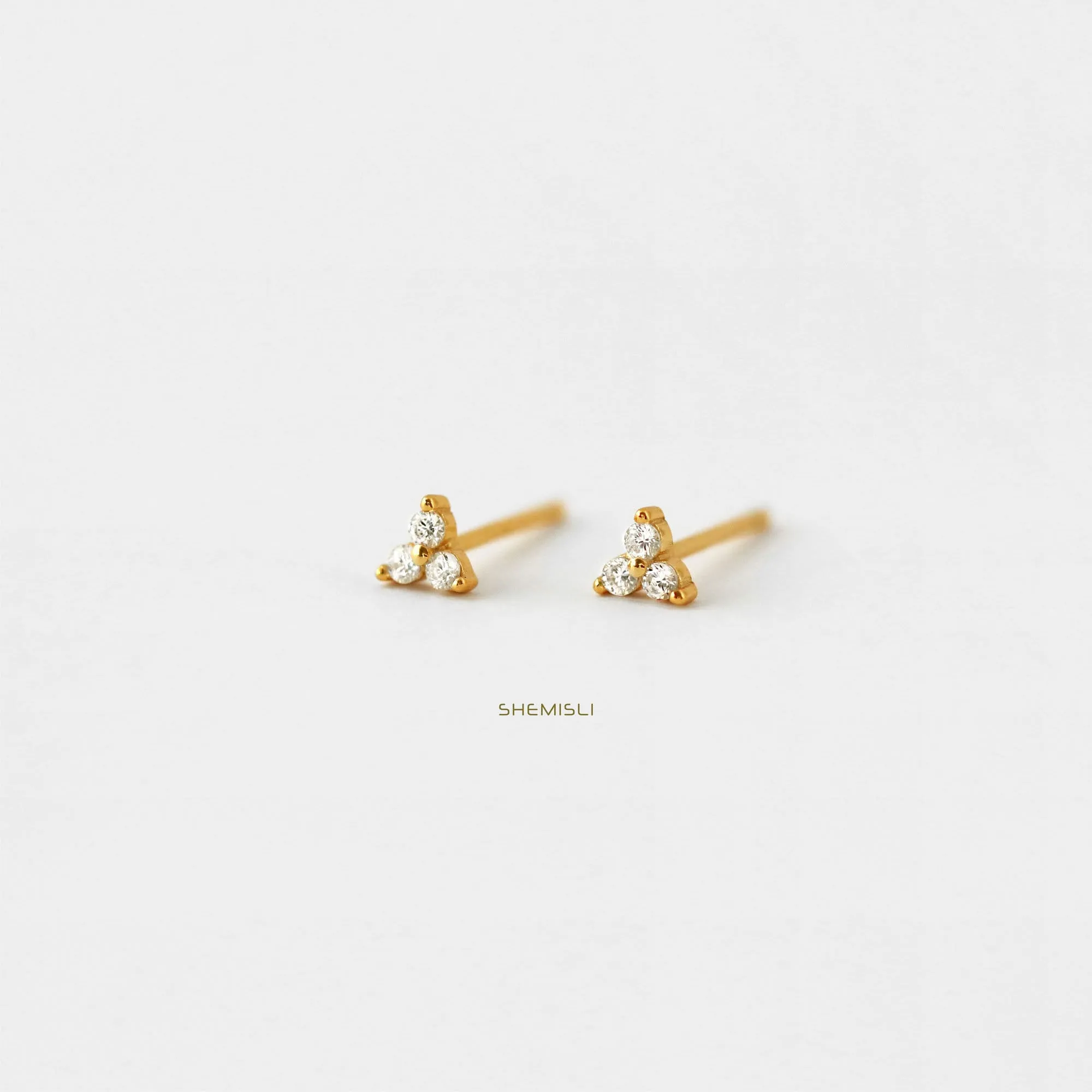 3 Leaf Clover Studs, CZ Flower Earrings, Unisex, Gold, Silver SHEMISLI SS039, SS151, SS152, SS244, SS245, SS184