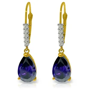 3.15 Carat 14K Solid Yellow Gold Violeta Sapphire Diamond Earrings