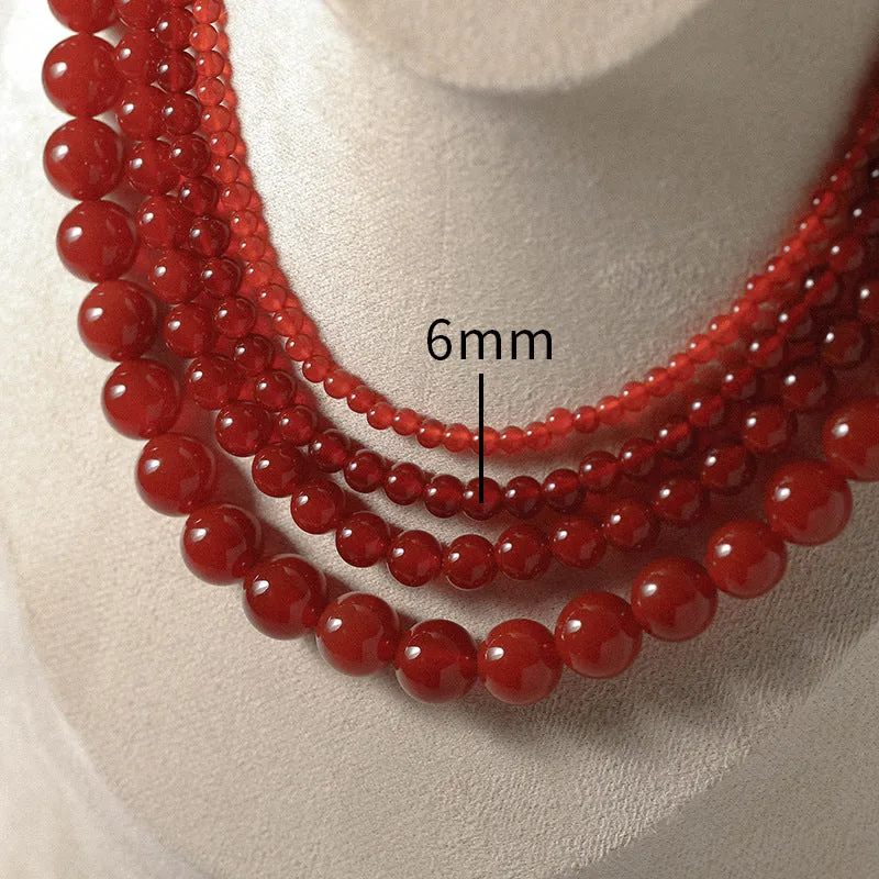 4/6/8/10/12mm Red  Agate/Agate Stone Beaded Necklaces