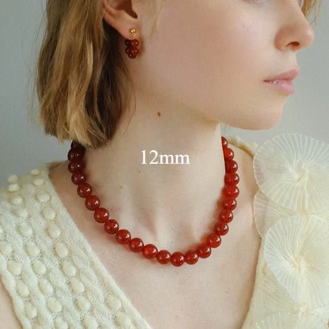 4/6/8/10/12mm Red  Agate/Agate Stone Beaded Necklaces