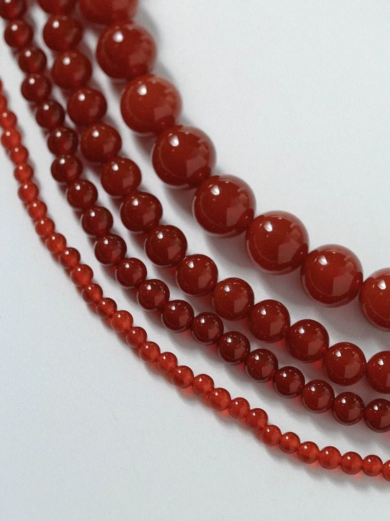 4/6/8/10/12mm Red  Agate/Agate Stone Beaded Necklaces