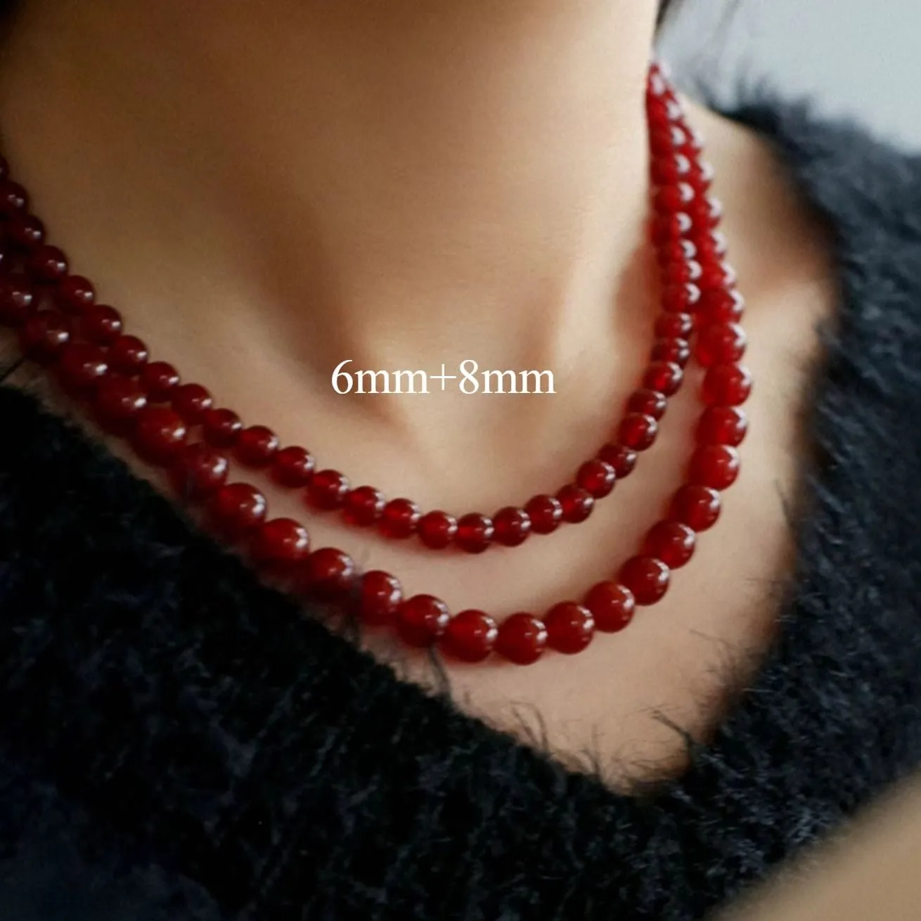 4/6/8/10/12mm Red  Agate/Agate Stone Beaded Necklaces