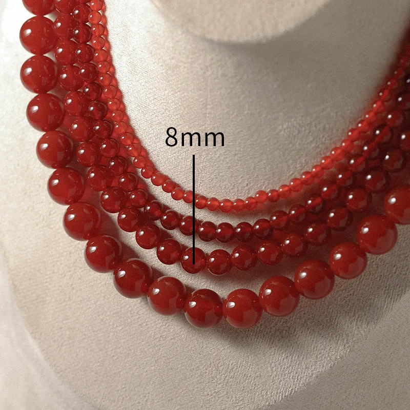 4/6/8/10/12mm Red  Agate/Agate Stone Beaded Necklaces