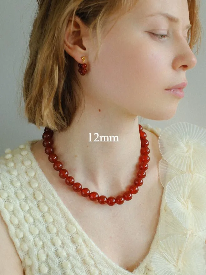 4/6/8/10/12mm Red  Agate/Agate Stone Beaded Necklaces