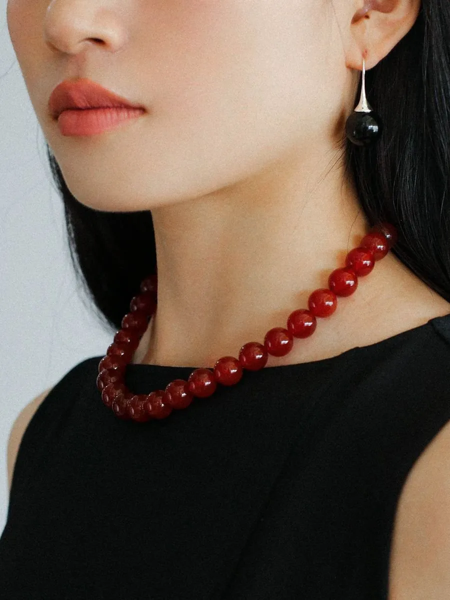 4/6/8/10/12mm Red Onyx/Agate Stone Beaded Necklaces