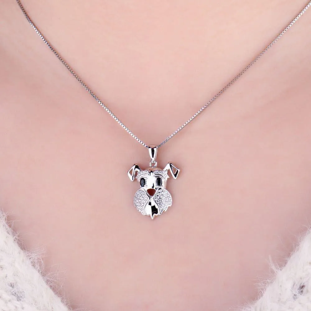 925 Sterling Silver Pendant Charm Jewelry JPOS0327 Schnauzer Dog Pattern Without Chain