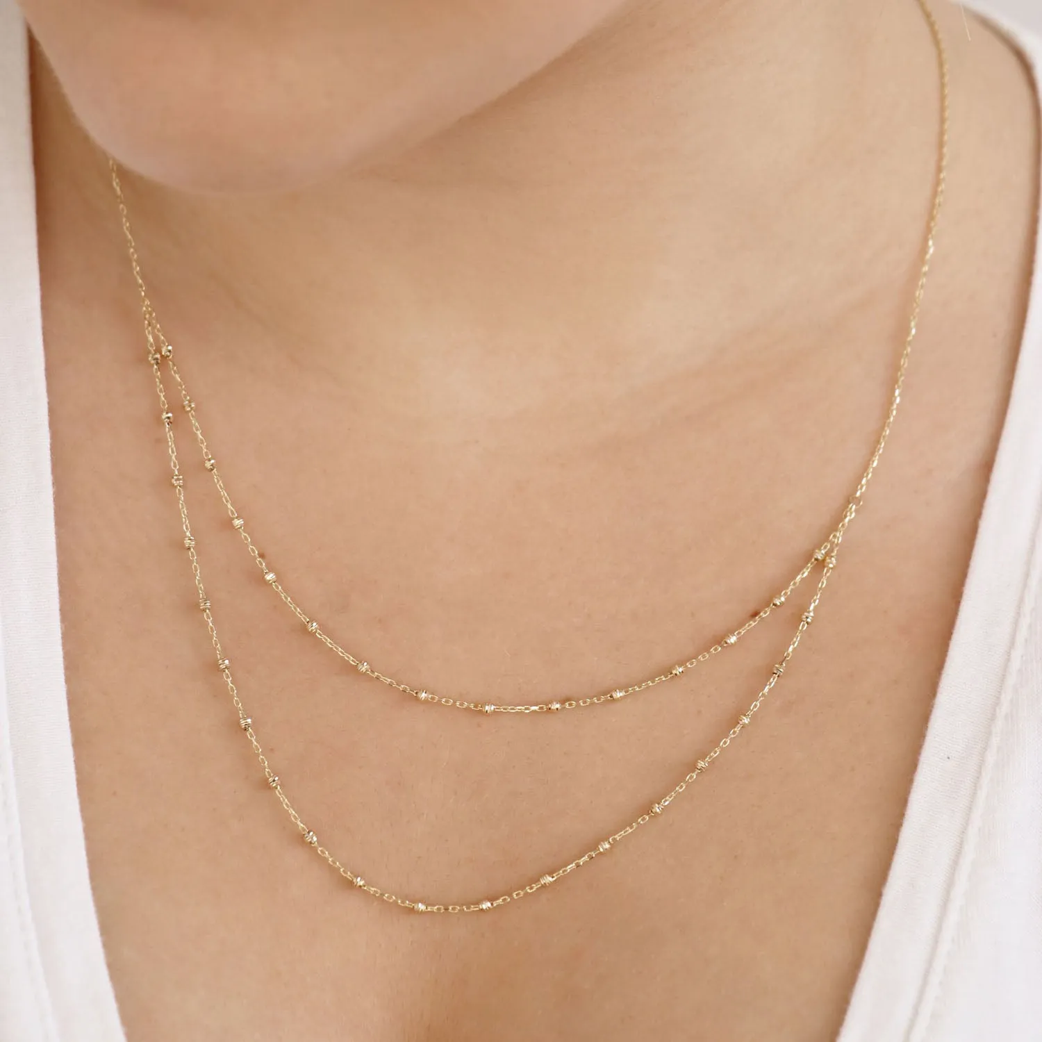 9K Yellow Gold Beaded Double Chain Necklace - WSGD90302.YG