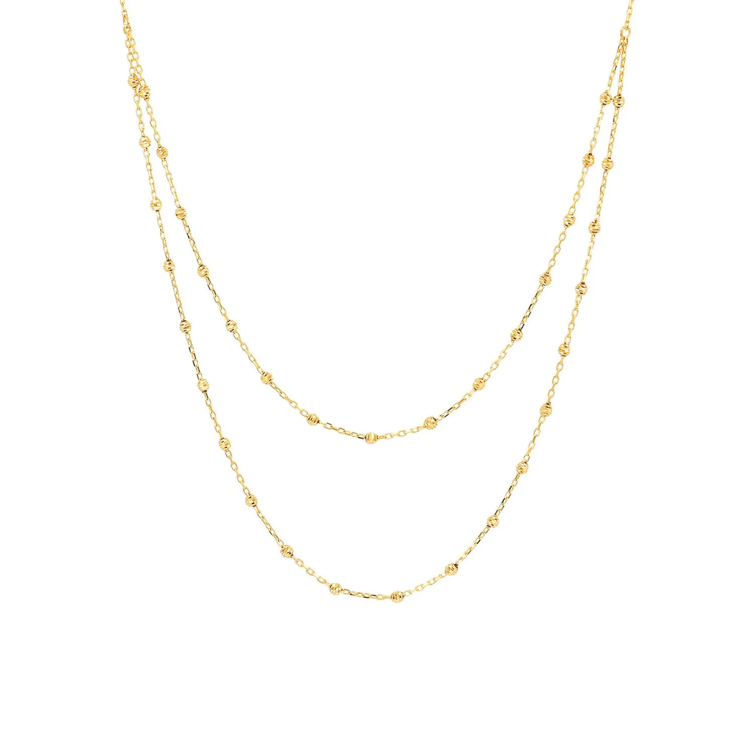 9K Yellow Gold Beaded Double Chain Necklace - WSGD90302.YG