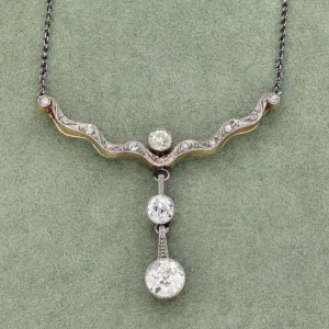 Antique Platinum Old Cut Diamond Drop Necklace with Brooch Attachment