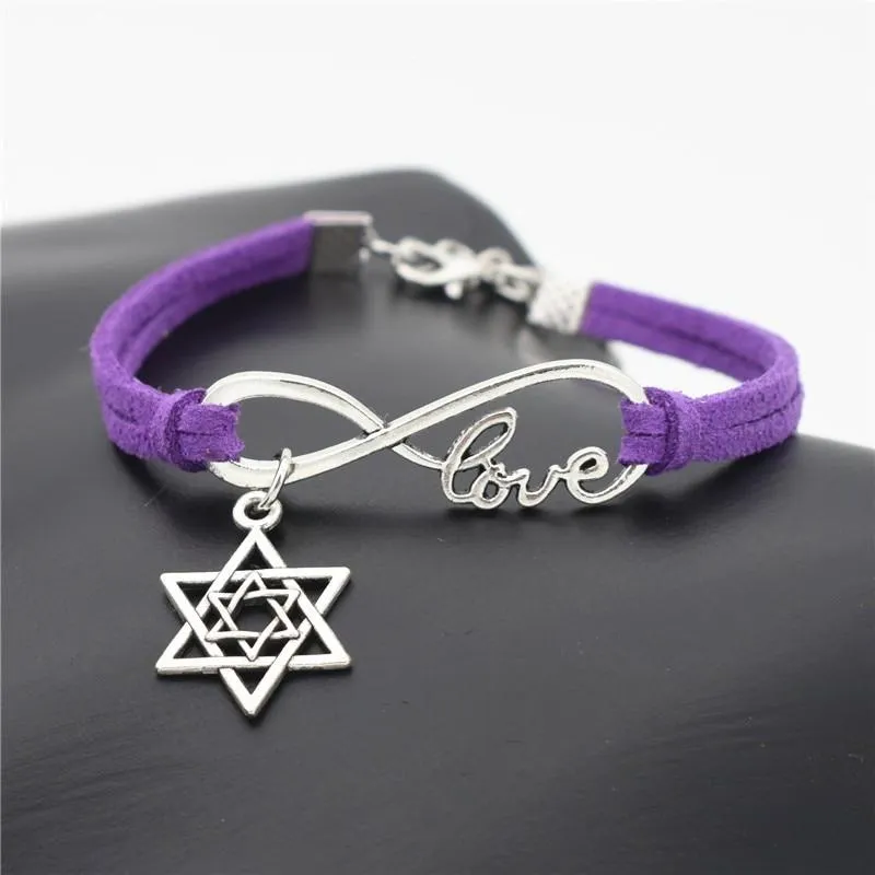 Antique Silver Star of David Charms Leather Bracelets Infinity Love Jewish Jewelry