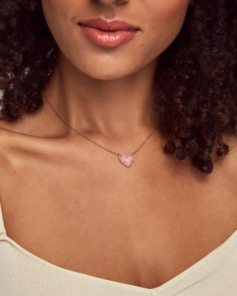 Ari Heart Rose Gold Pendant Necklace in Light Pink Drusy