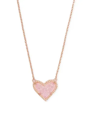 Ari Heart Rose Gold Pendant Necklace in Light Pink Drusy