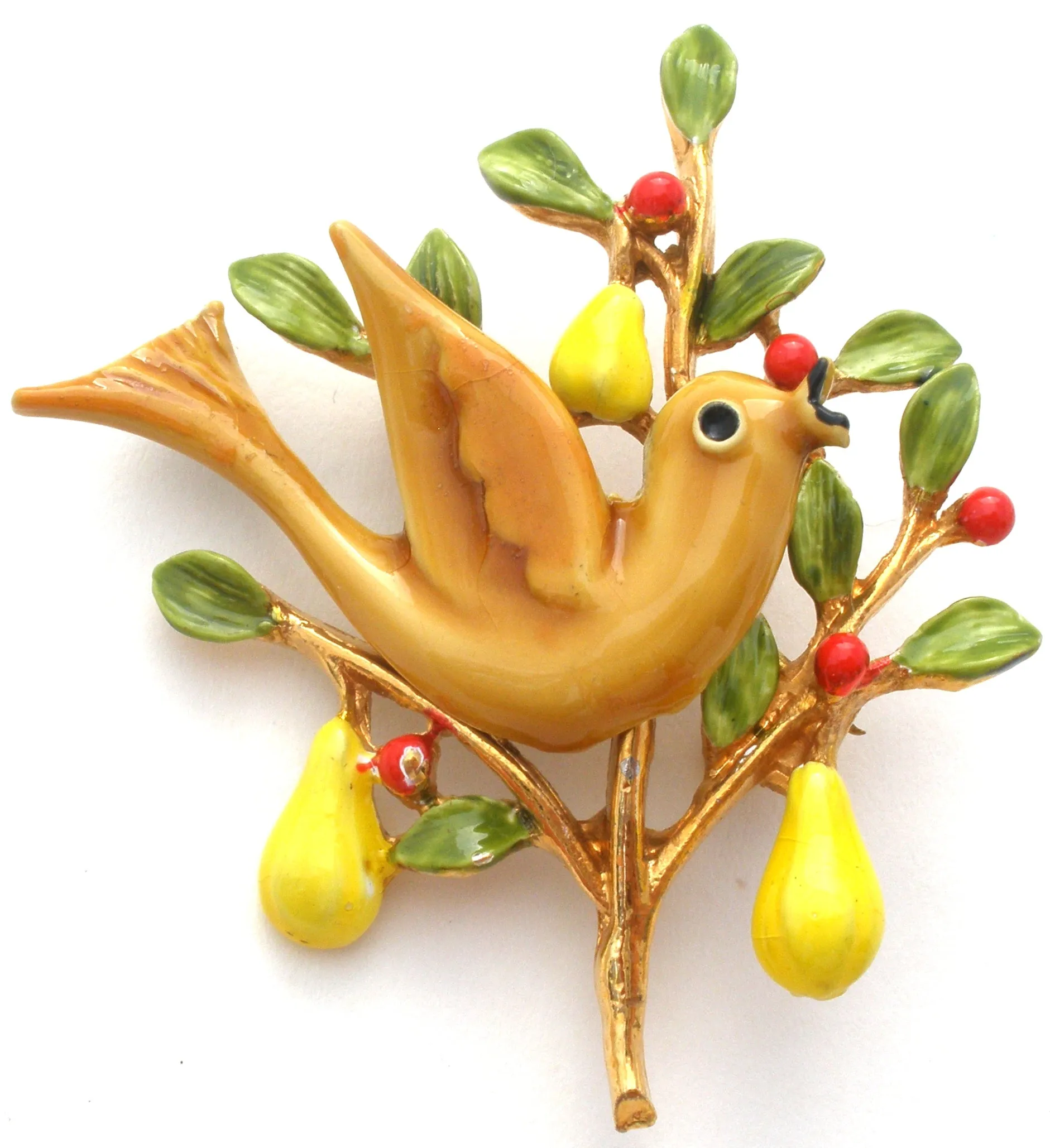 ART Partridge Bird In Pear Tree Brooch Pin Vintage