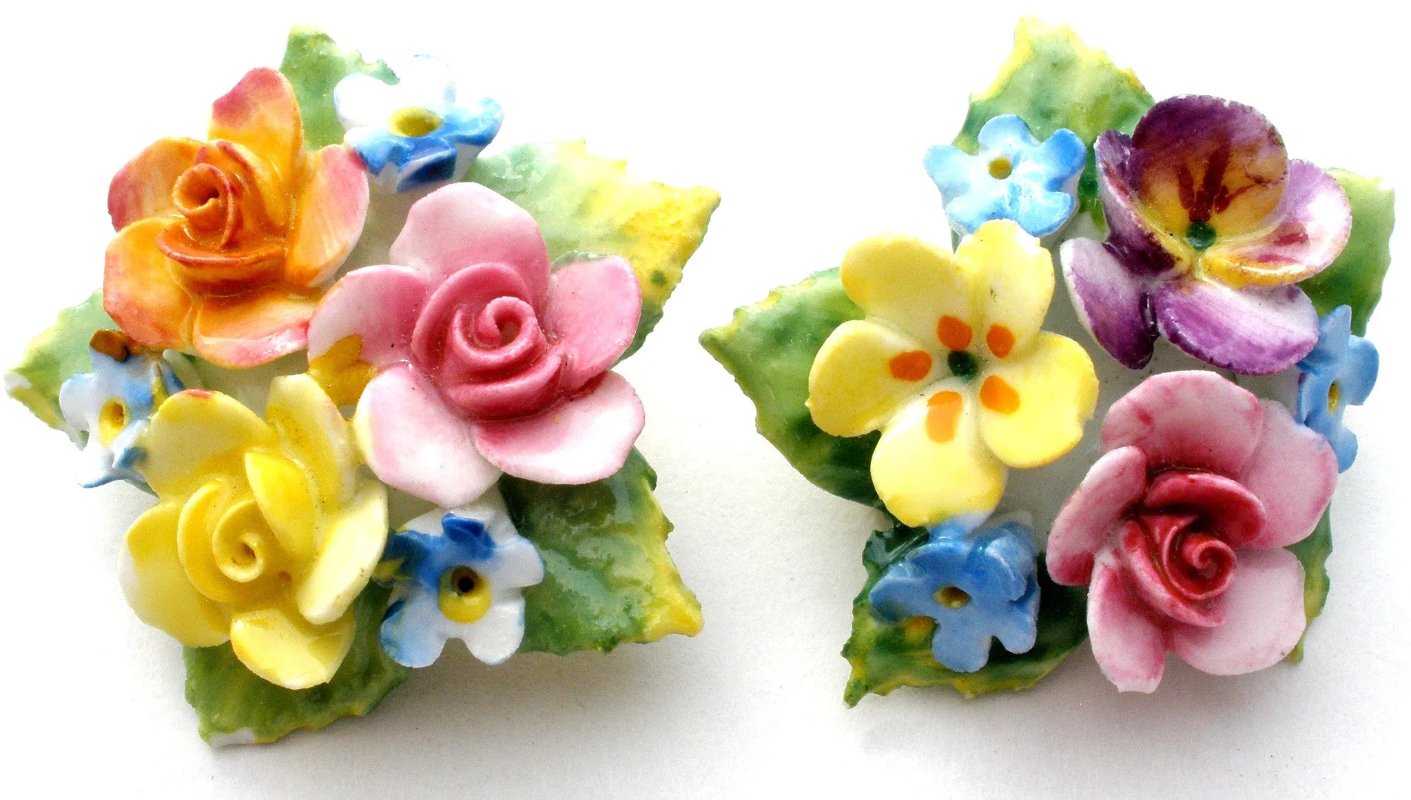 Artone Bone China Painted Flower Brooches Vintage