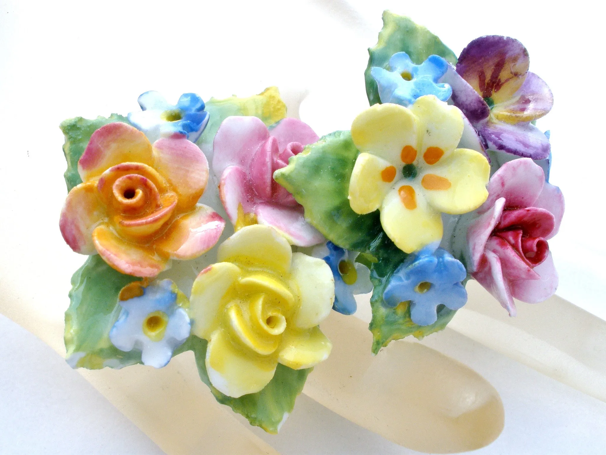 Artone Bone China Painted Flower Brooches Vintage