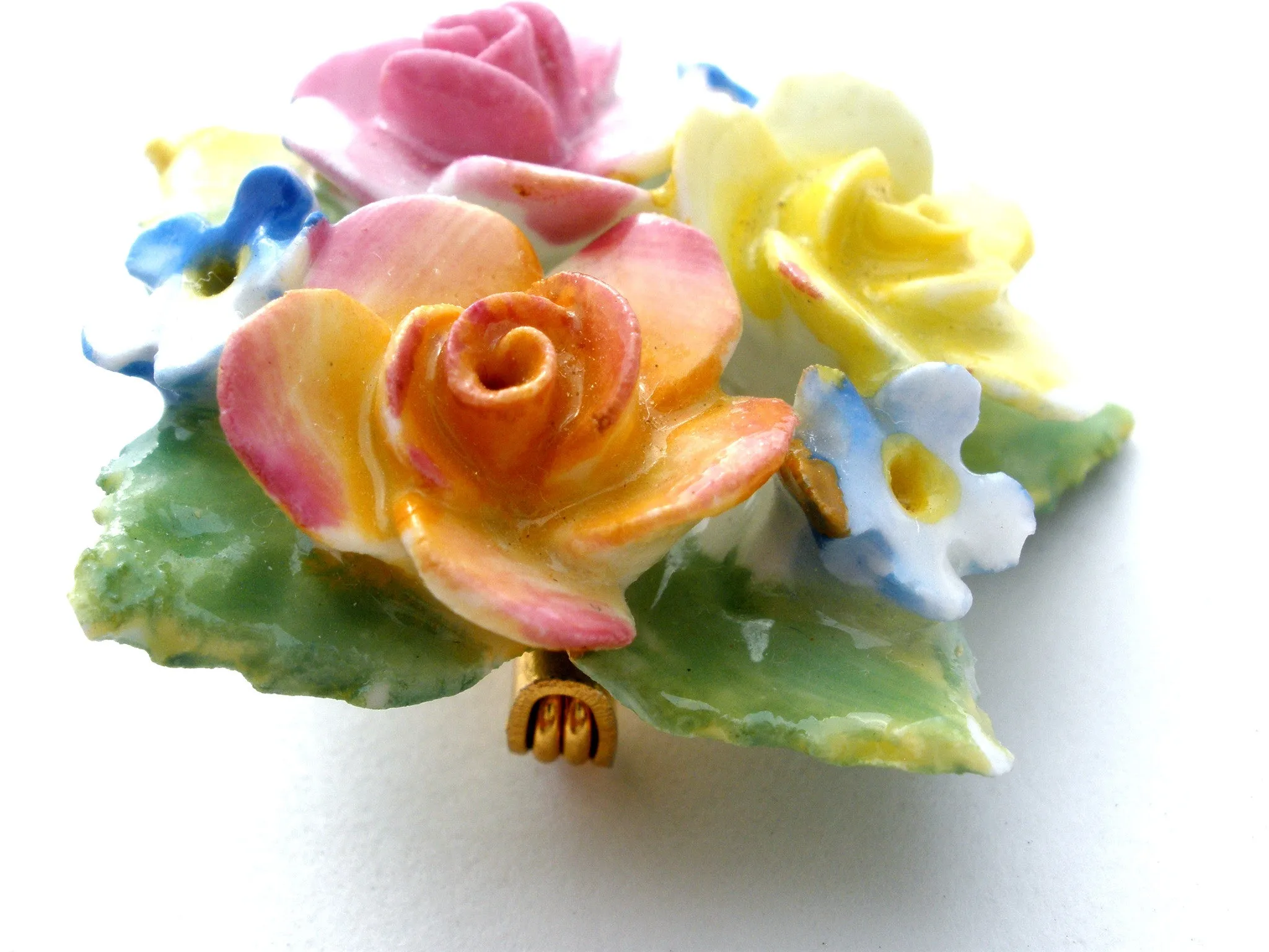 Artone Bone China Painted Flower Brooches Vintage