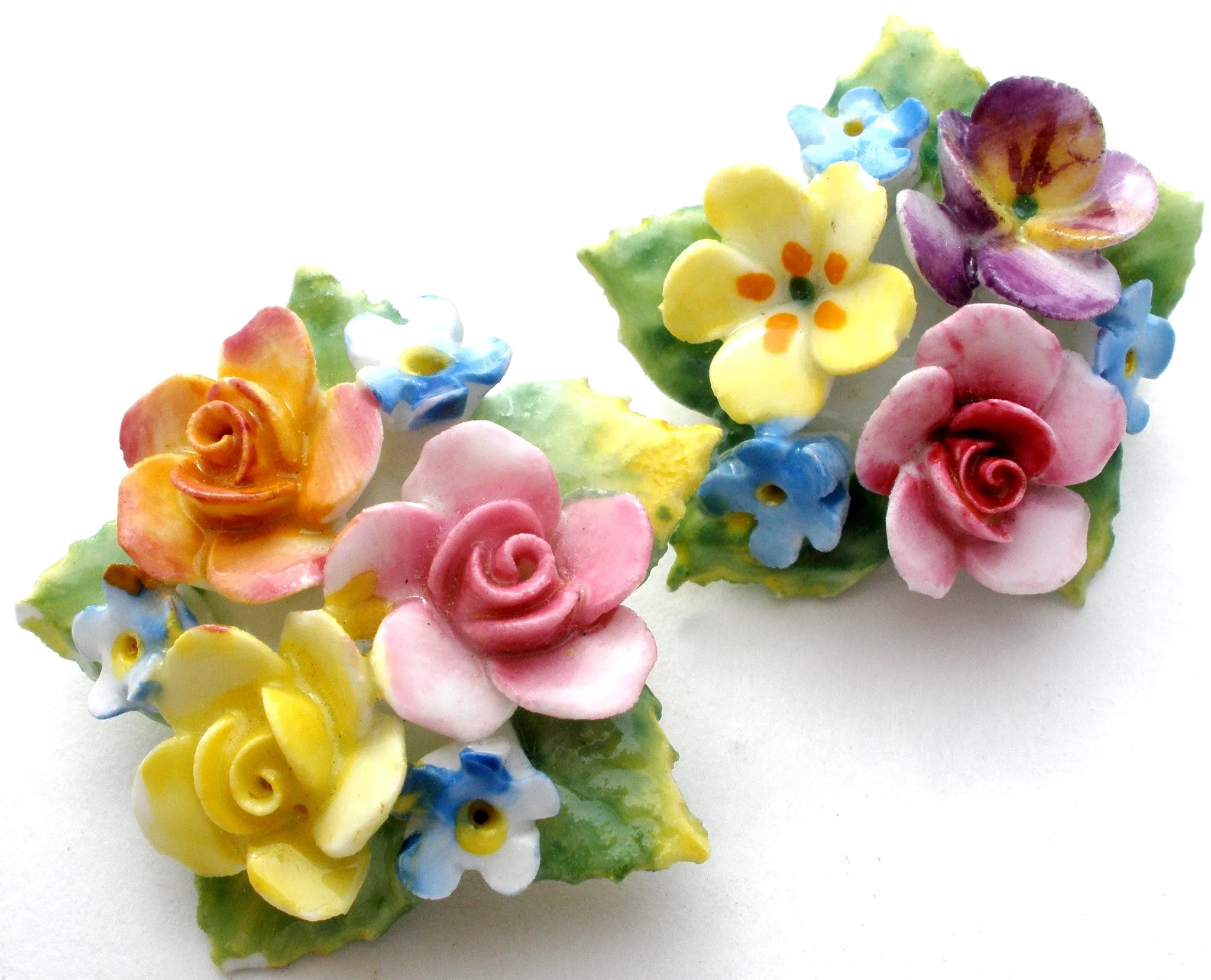 Artone Bone China Painted Flower Brooches Vintage