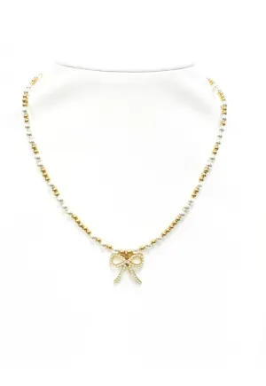 bara boheme - "EMMA   FWP BOW" Charm Gold Filled & Pearl Beaded Choker: 14K Gold Filled beads