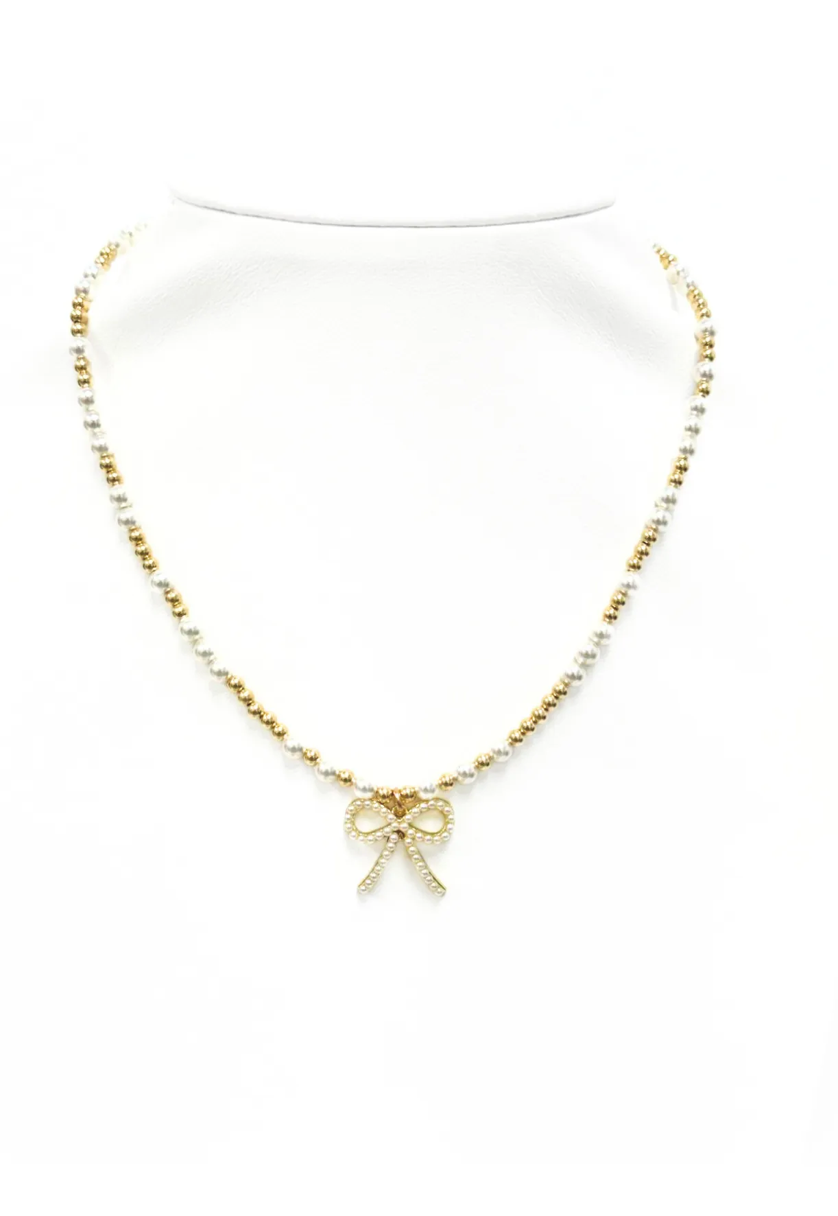 bara boheme - "EMMA   FWP BOW" Charm Gold Filled & Pearl Beaded Choker: 14K Gold Filled beads