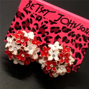 Betsey Johnson Flower Red & White Enamel Lever back Earrings