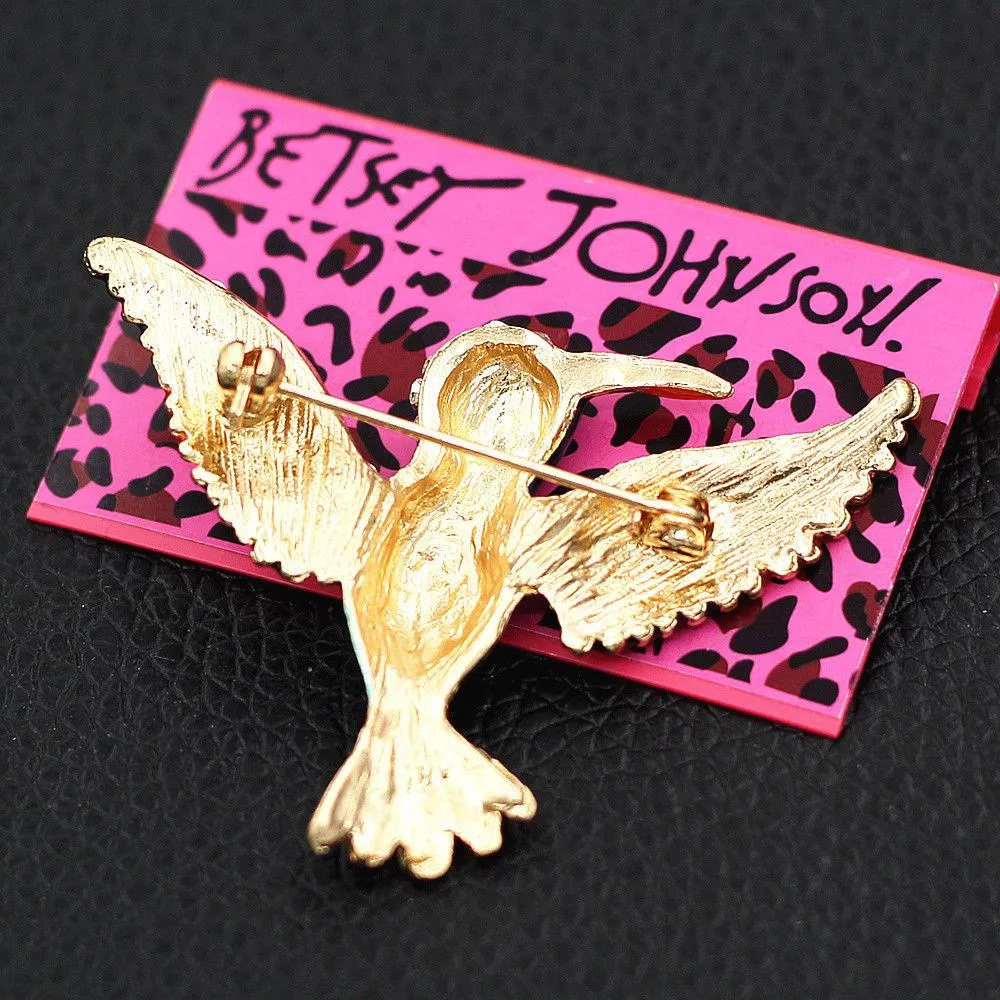 Betsey Johnson Hummingbird Crystal Brooch Pin