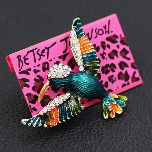 Betsey Johnson Hummingbird Crystal Brooch Pin