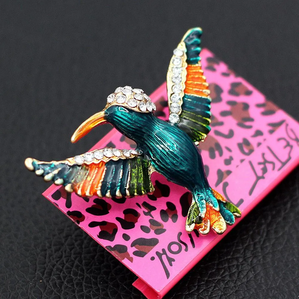 Betsey Johnson Hummingbird Crystal Brooch Pin