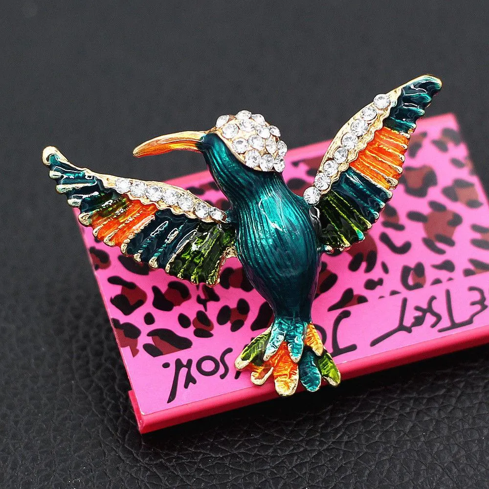 Betsey Johnson Hummingbird Crystal Brooch Pin